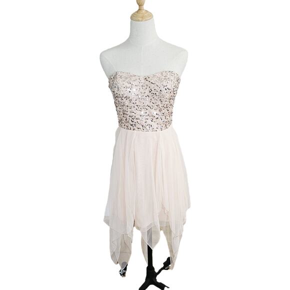 Vtg Deb Pastel Pink Sheer Mesh Chiffon High Low Mini Dress Fairy Whimsical 9 - Picture 1 of 12